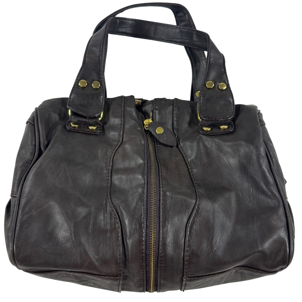 Jimmy Choo Brown Leather Zip Front Satchel Tote Bag Gold Hardware Y2K